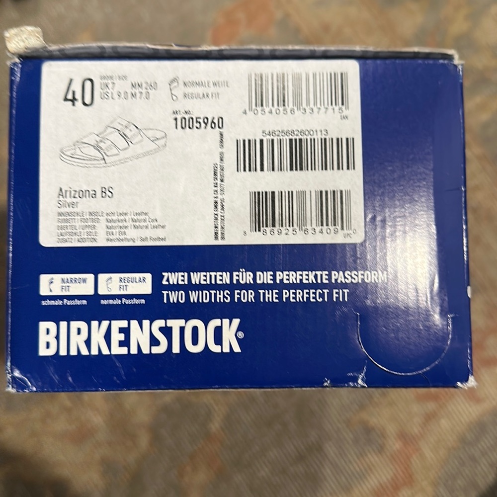 Silver Arizona Birkenstock size 40